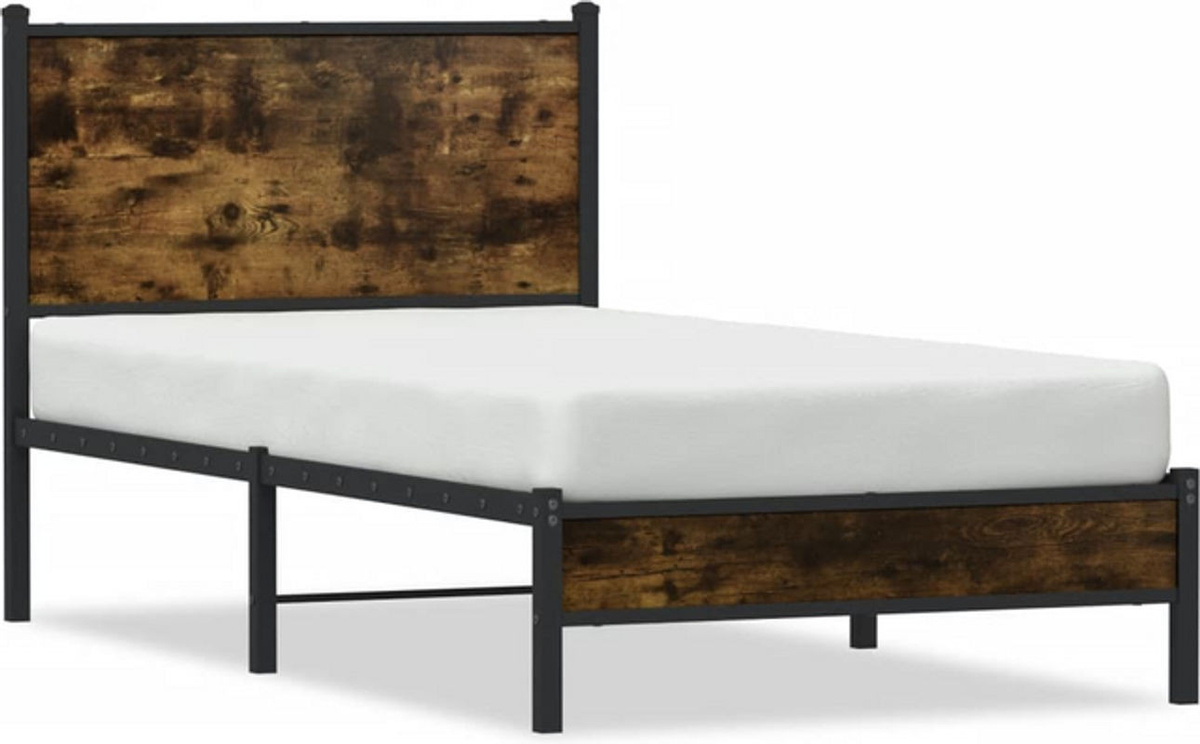 Metallbett Vidaxl in Räuchereiche Optik aus Stahl, Braun, B/T/H: 90 x 190 cm - Bild 1