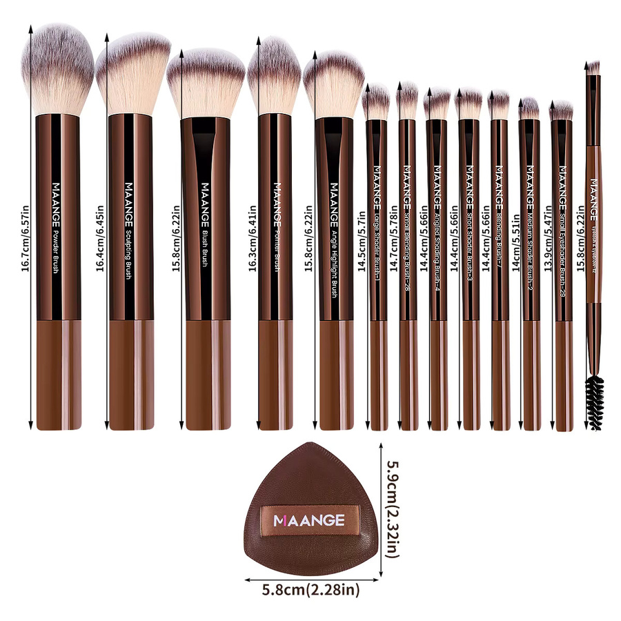 MAANGE Make-up-Pinsel-Set, 13-teilig, synthetische Haare, mit 2 Luftpolster-Puffs - Bild 2