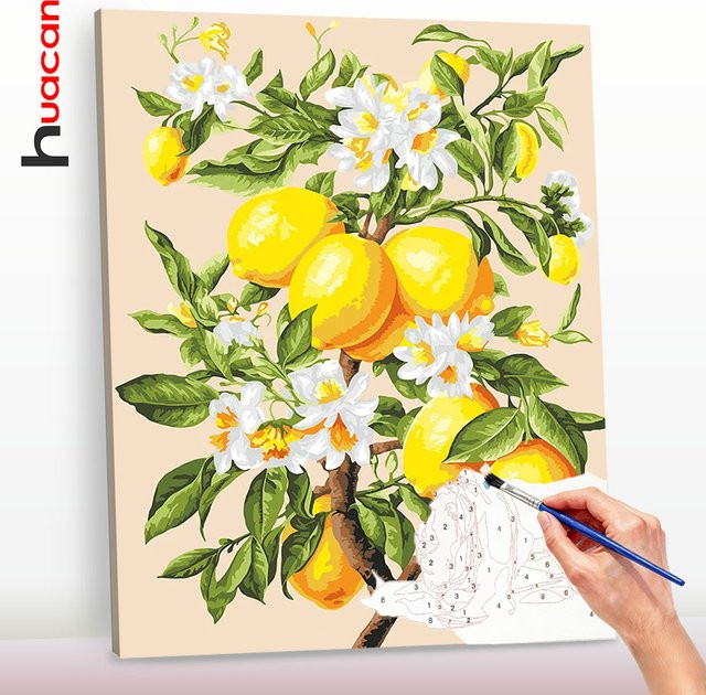 Huacan Malen nach Zahlen, Zitronen-Ölgemälde, Blumen auf Leinwand - Bild 1
