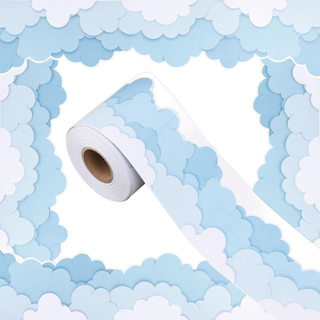 TYFYO Pinnwandrand Wolke in Blau, selbstklebender Papierrand-Aufkleber für Schule, Büro und Party, Höhe: 7,6 cm - Bild 1