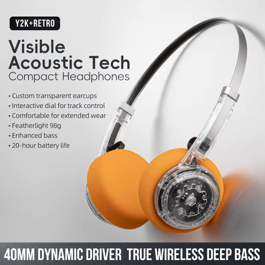 YITHOR Bluetooth-Kopfhörer transparent blau mit Fidget-Taste und integriertem Mikrofon für Android und iOS - Bild 4