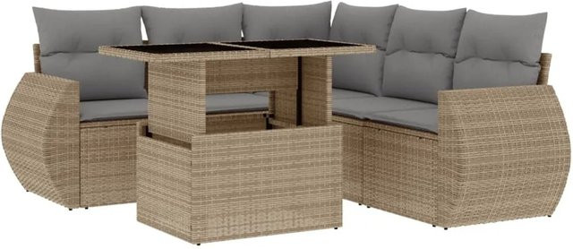 vidaXL 6-teilige Garten-Sofagarnitur in L-Form aus PE-Rattan mit Kissen in Beige-grau - Bild 1