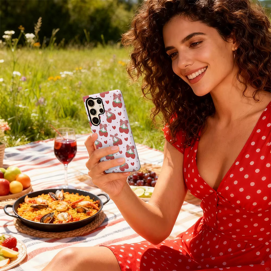 Stoßfeste doppellagige Handyhülle mit Erdbeerbogen-Herzen für Samsung Galaxy S25 Ultra, S24 und S23 Ultra Plus - Bild 6