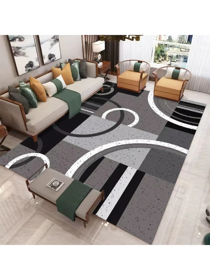 Moderner geometrischer Teppich mit abstraktem Muster in Grau, rutschfeste rechteckige Bodenmatte für das Wohnzimmer - Bild 2