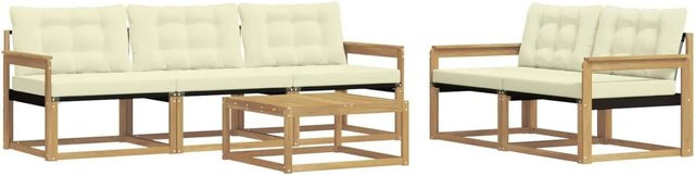 vidaXL Outdoor-Sofagarnitur aus Akazienholz mit Textilene-Polstern und Couchtisch, 6-teiliges Set, Weiß und Beige, B/T/H: 79 x 79 x 37 cm - Bild 1