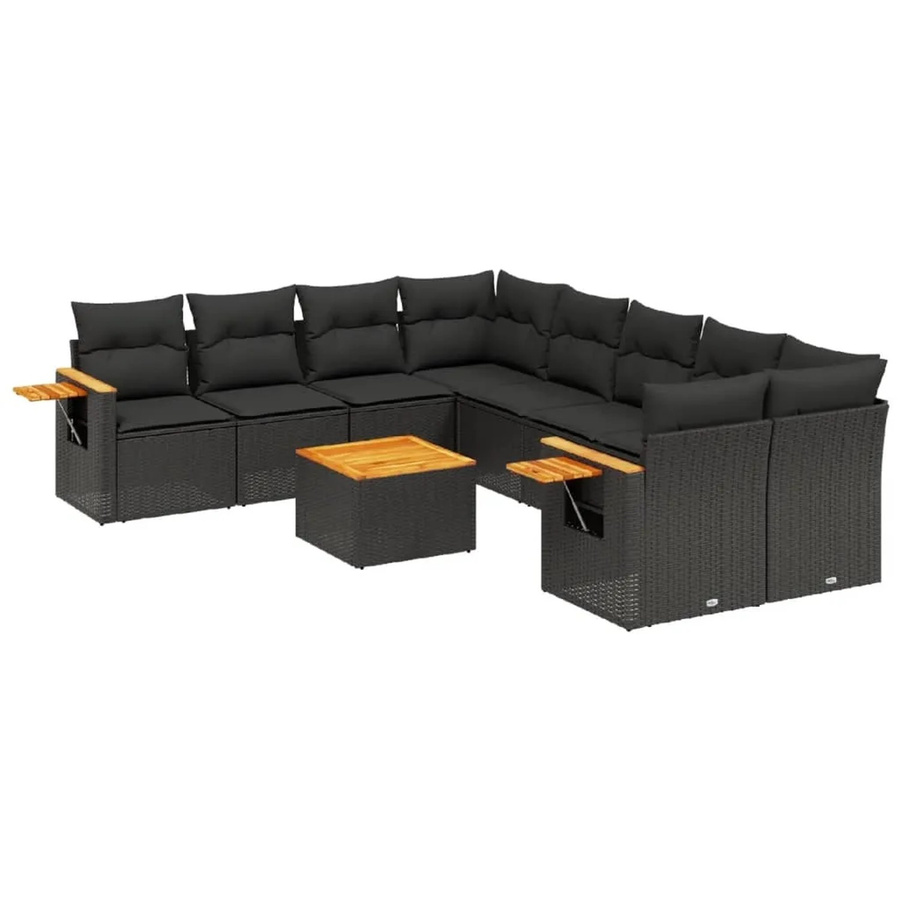 vidaXL 9-teilige Garten-Sofagarnitur aus Poly-Rattan und Akazienholz in Schwarz mit Kissen - Bild 2