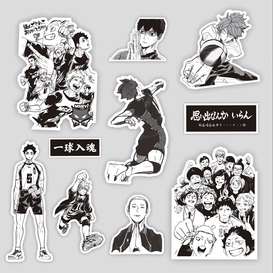 68 Stück Haikyuu!! Anime Aufkleber Set in Schwarz und Weiß zur Dekoration von Laptop, Koffer und Scrapbook - Bild 5