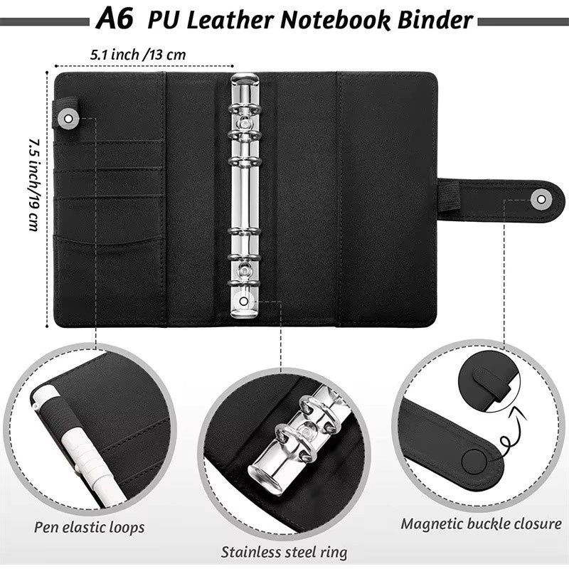 lidafish A6PU Bargeldaufbewahrungsbuch in Lila mit 8 Reißverschlusstaschen, 12 Planblättern und 3 Etikettenaufklebern - Bild 3