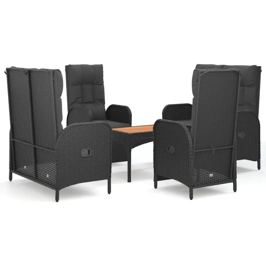 vidaXL 5-teilige Garten-Essgruppe aus Poly-Rattan und Akazienholz in Schwarz mit Kissen - Bild 2