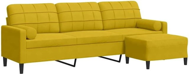 vidaXL Sofa 3-Sitzer mit Hocker in Gelb, modernes L-Shape Design aus Samt mit Metallrahmen - Bild 1
