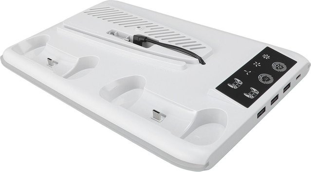 DIYelecs Konsolen-Kühlstation in Weiß mit RGB-Lüftern, Dual-Controller-Ladefunktion und Headset-Halterung - Bild 1