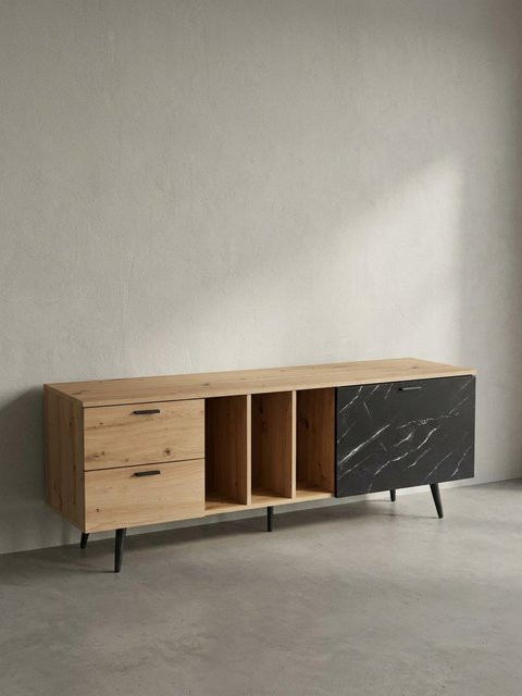 KADIMA DESIGN TV-Lowboard in modernem Design mit Marmoroptik, Braun-Schwarz, B/T/H: 150 x 40 x 55 cm - Bild 1