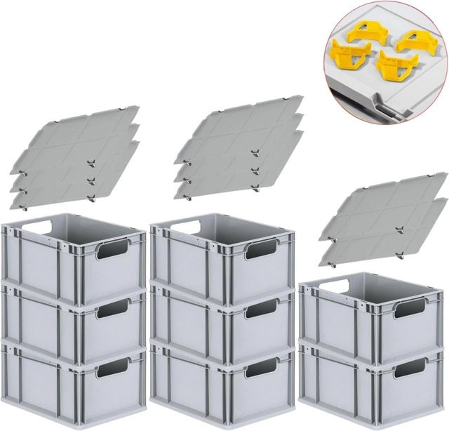 PROREGAL Spar Set 8x Eurobox Nextgen Economy mit Auflagedeckel und 4x Schiebeschnappverschlüssen, Farbe Gelb, H x B x T: 22 x 30 x 40 cm, 20 Liter - Bild 1