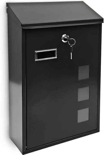 Relaxdays Briefkasten aus Metall in Schwarz mit 3 Fenstern und abschließbarer Funktion, B/T/H: 40 x 25 x 10 cm - Bild 1