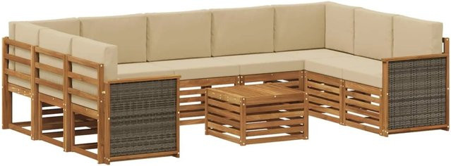 vidaXL Sofagarnitur aus Massivholz Akazie in Natur-Beige mit Latten-Design und Armlehnen - Bild 1