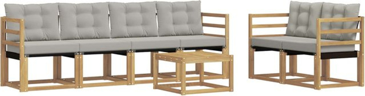 vidaXL Outdoor-Sofagarnitur aus Akazie mit 7-teiligem Set und Kissen in Weiß und Grau - Bild 1