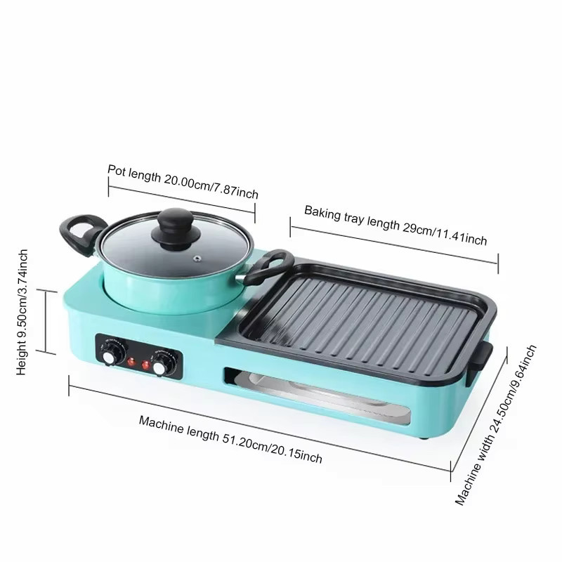 BALASHOV 3-in-1 Multikocher Elektrischer Grill Hot Pot und rauchfreier Grill in Grün mit antihaftbeschichteter Schüssel - Bild 4