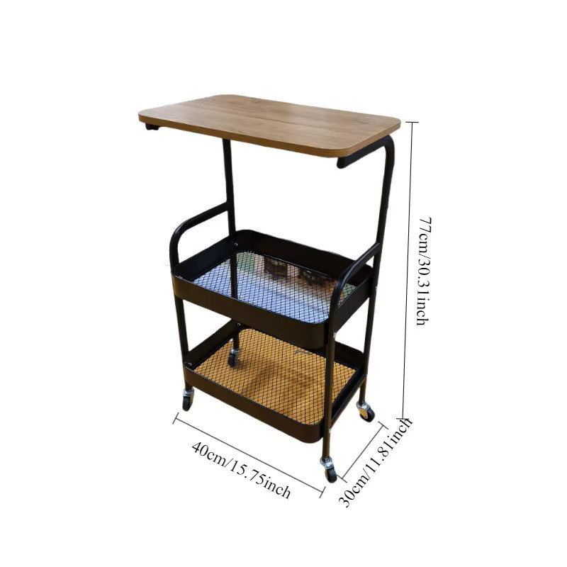 LIUSHADUOLA Couchtisch aus Holz in Braun im Industrial Design mit Rollen, rechteckiger Holzwagen für Wohnzimmer und Schlafzimmer, B/T/H: 77 x 40 x 0 cm - Bild 2