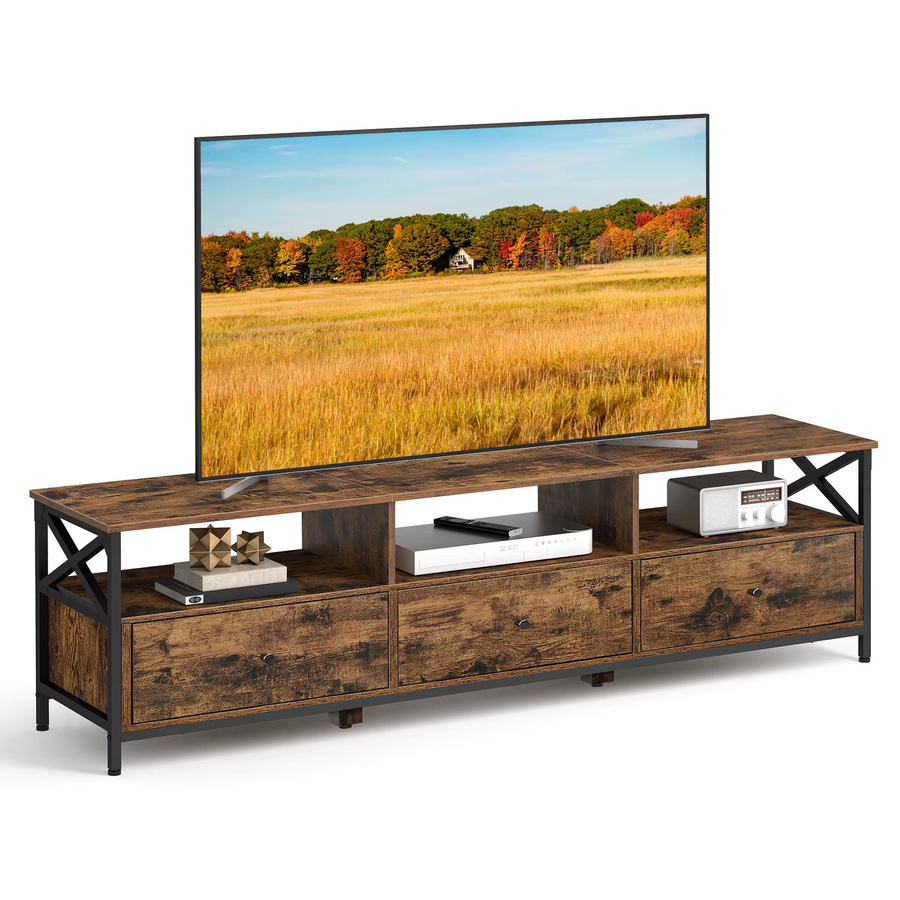 VASAGLE TV-Schrank Lowboard im Industrial Design mit 3 Stoffschubladen und 3 offenen Fächern in Schwarz-Braun Matt für Fernseher bis zu 80 Zoll - Bild 2