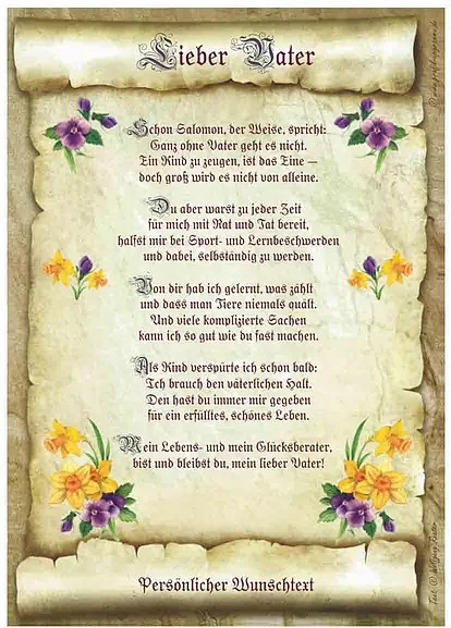 Personalisierte Urkunde für den Vater mit Vintage-Design und floralen Elementen in Mehrfarbig - Bild 1