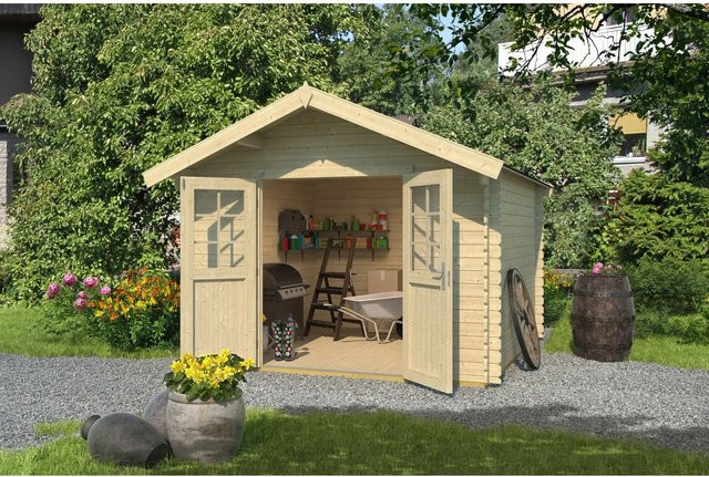Weka Holz-Gartenhaus mit Satteldach in Blockbohlenbauweise, Unbehandelt, Braun - Bild 1