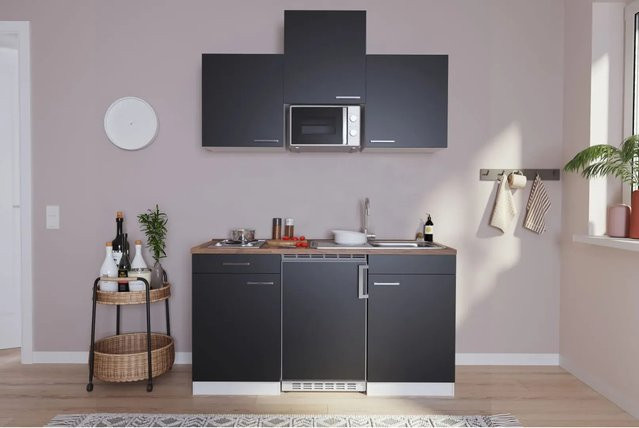 Respekta Küchenblock Luis Modern in Schwarz mit E-Geräten, B/T/H: 150 x 60 x 199 cm - Bild 1