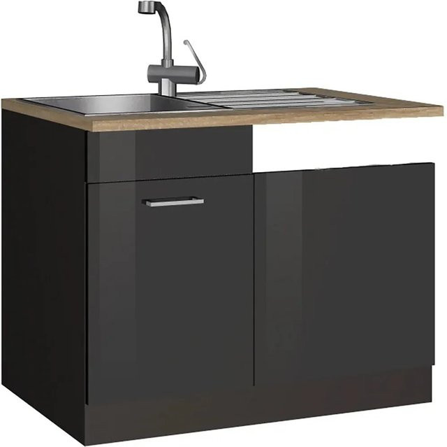 Held Möbel Küchen-Spülenunterschrank Mailand in Hochglanz Graphit, Höhe: 110 cm - Bild 1