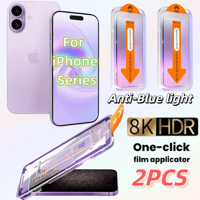 2 Stück Anti-Blue-Ray Displayschutzfolie aus gehärtetem Glas für Apple iPhone 17 16 15 14 13 12 11 Pro Max XS HD klar und kratzfest - Bild 1