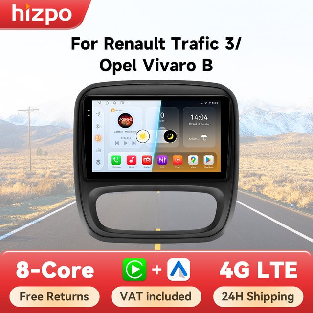 Hizpo Autoradio mit CarPlay und Android Auto für Renault Trafic 3 (2014-2021) und Opel Vivaro B (2014-2018), intelligentes System mit 4G-Funktion, Schwarz - Bild 1