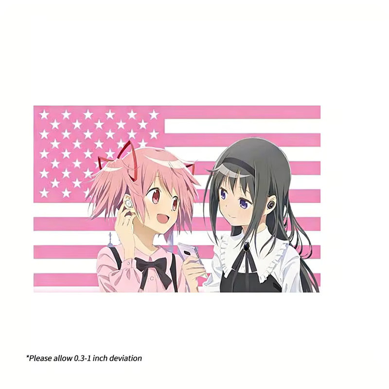 Anime Wandteppich Madoka & Homura mit USA-Flaggen-Druck in Rosa, Polyester Wandbehang für dein Schlafzimmer oder Wohnzimmer, Breite: 60 cm, Höhe: 40 cm - Bild 5