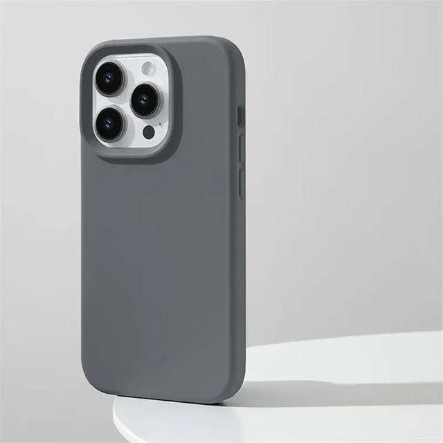 Apple iPhone Flüssigsilikon-Schutzhülle mit Volllogo-Rückseite in Grau - Bild 1