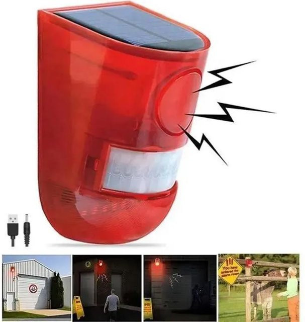 Solar-Bewegungsmelder STEL ORA mit Ton- und Lichtalarm, 110 Dezibel Sirene und 6 LED Blitzwarnung in Rot - Bild 1