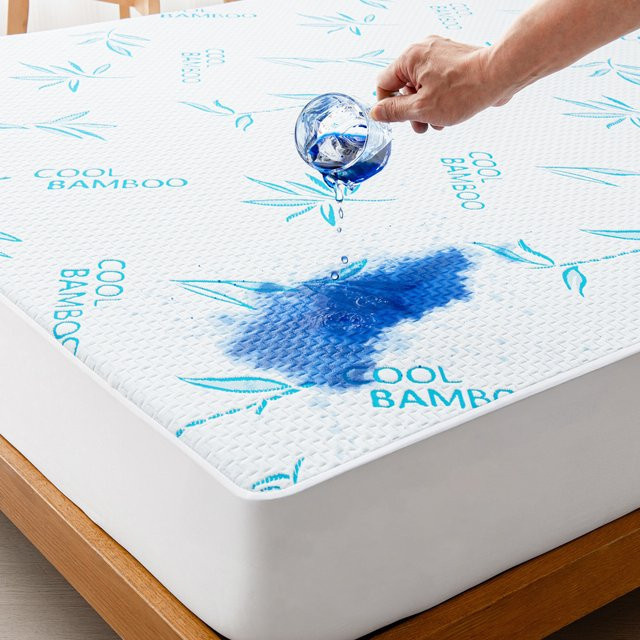 LyssioHome Wasserdichter Matratzenschoner aus Bambus-Viskose in Blau-Grau, atmungsaktiv und kühlend, B/T/H: 90 x 190 x 36 cm - Bild 1