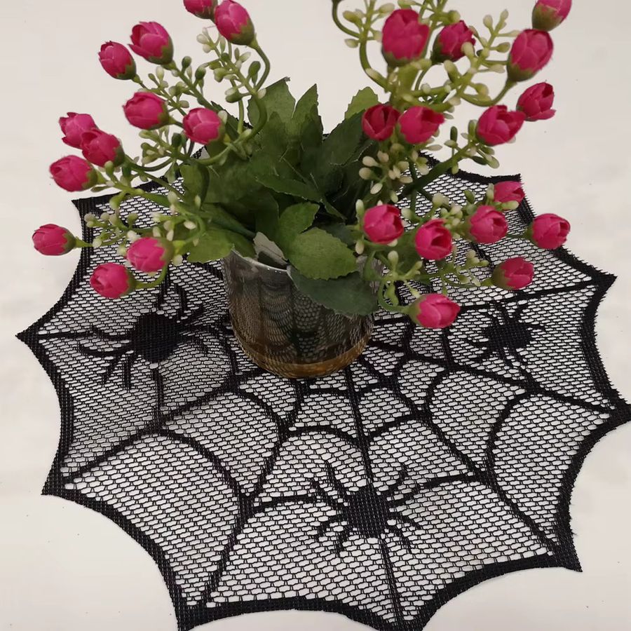 Runtowo Halloween Tischset Spinnennetz in Schwarz wärmeisolierend und ästhetisch - Bild 3