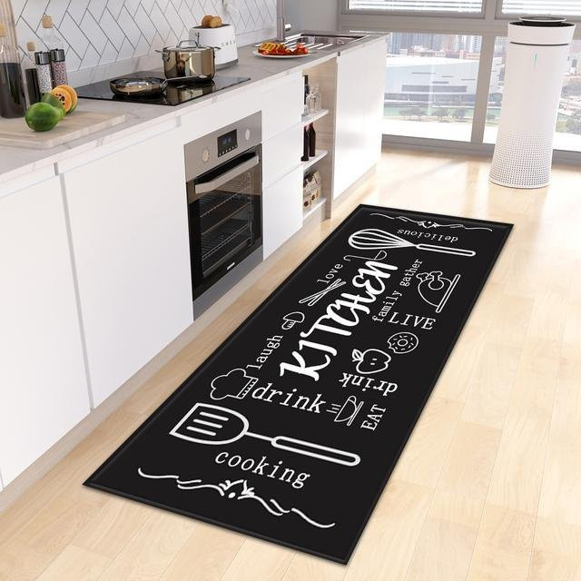 Karpetti Küchenbodenmatte als dekorative Fußmatte für Wohnzimmer, Schlafzimmer, Tür oder Balkon, Schwarz, B/T: 40 x 120 cm - Bild 1