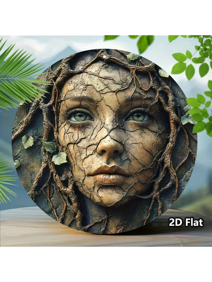 Potdemiel Runde Wandkunst aus Aluminium im Vintage-Stil mit Damengesicht und Naturdesign, Durchmesser: 20 cm - Bild 5