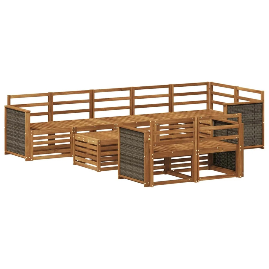 vidaXL Sofagarnitur aus Massivholz Akazie in Braun mit modernem Latten-Design und reversiblem Sitzbezug - Bild 2