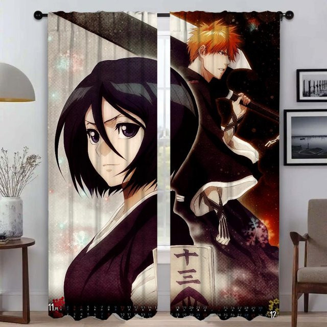 Modernes halbtransparentes Vorhangset mit Grafikdesign für Wohnzimmer und Küche, 2 Paneele, Mehrfarbig, Breite: 50 cm, Höhe: 70 cm - Bild 1