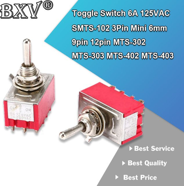 Ibuw Kippschalter 6A 125VAC Rot SMTS-102 3Pin Mini ON OFF SPDT DPDT - Bild 1