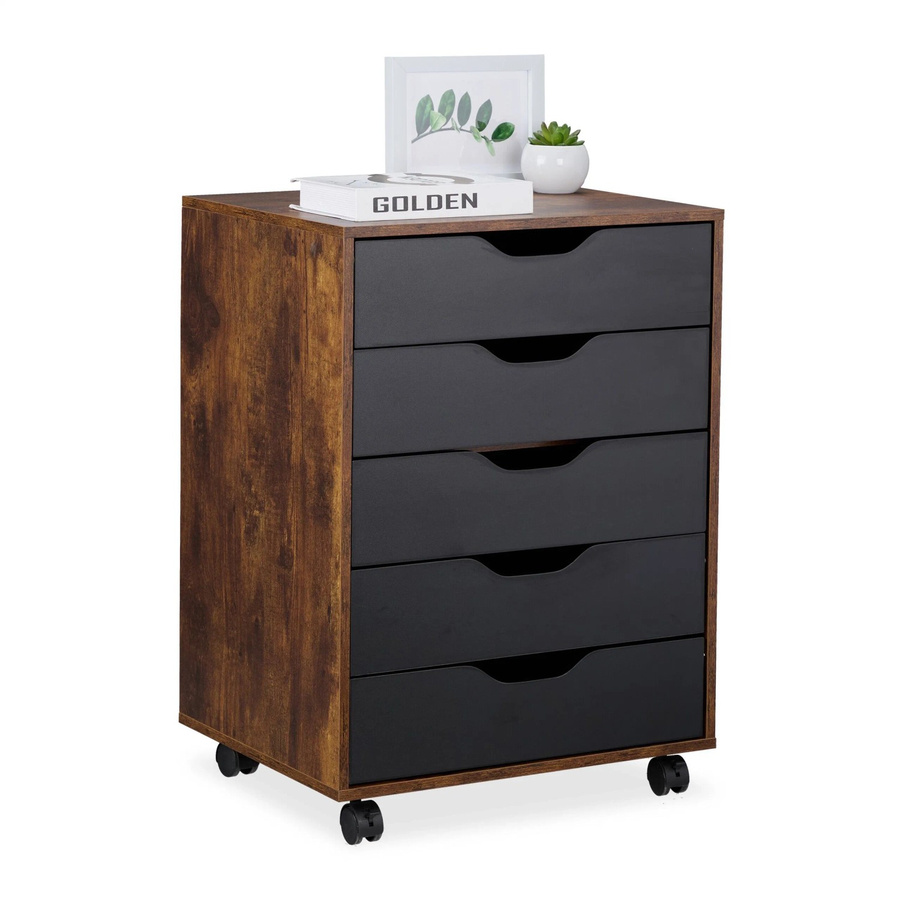 Relaxdays Rollcontainer im Industrial-Design mit 5 Schubladen, Schwarz, B/T/H: 66,5 x 48 x 39,5 cm - Bild 2