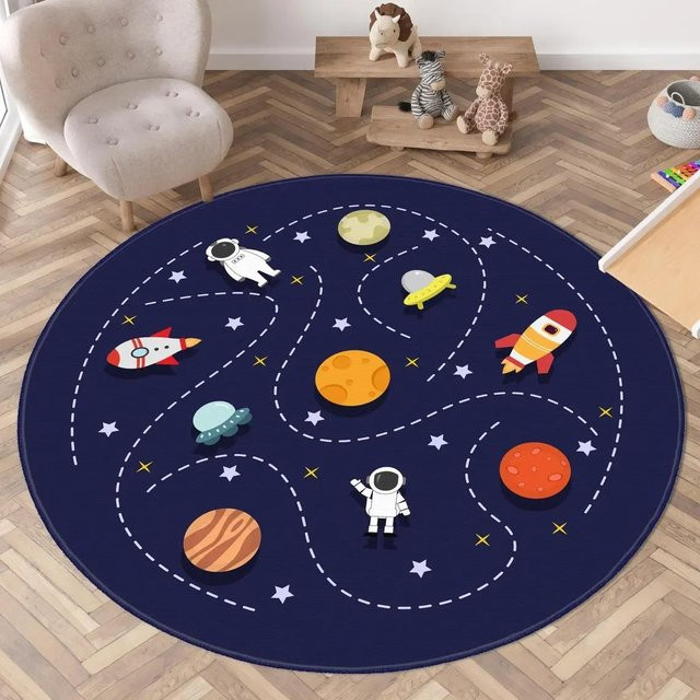 Runder Teppich Lodestar mit Weltraum-Motiv Astronaut und Rakete in Blau, Durchmesser: 120 cm - Bild 1