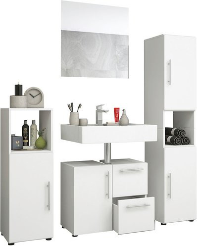 VCM Badmöbel-Set Flandu in Weiss, 4-teiliges modernes Badezimmer-Set mit Holzstruktur-Nachbildung, B/H/T: 61 x 51 x 32 cm - Bild 1