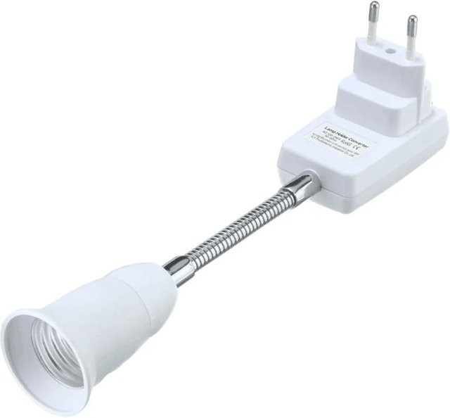 Flexible Lampenfassung Konverter für UK US AU EU Stecker auf E27 Lampensockel mit Schalter, Farbe: Weiß, Länge: 20 cm - Bild 1