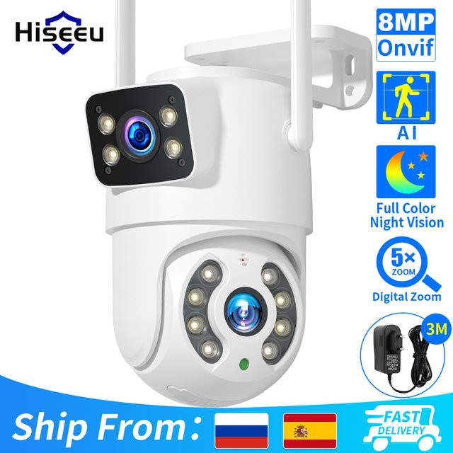 Hiseeu 4K 8MP Wifi Überwachungskamera mit Dual Lens, 4X Digital Zoom, AI Menschliches Erkennen und PTZ Funktion, Outdoor Sicherheit IP Kamera in Weiß - Bild 1