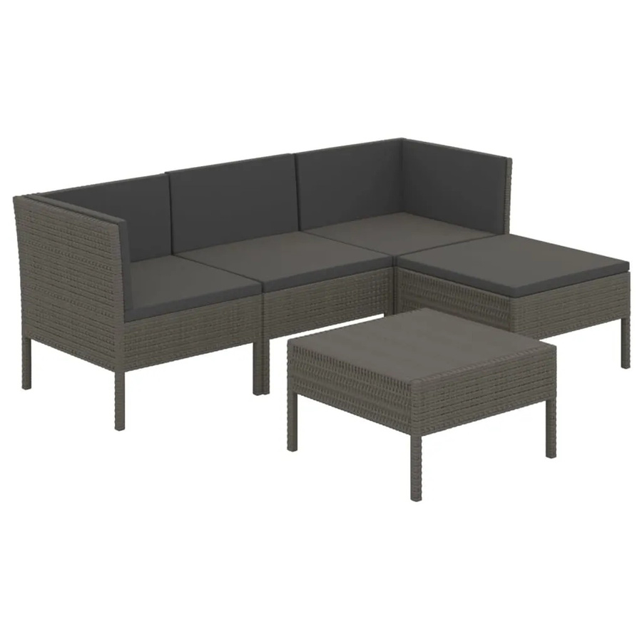 vidaXL 5-tlg Garten-Lounge-Set Modell 16 aus Poly Rattan in Grau und Anthrazit mit Auflagen und Couchtisch - Bild 2