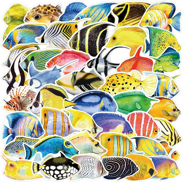 GOGOTU Marine-Fisch-Graffiti-Aufkleber, Meerestiere Cartoon-Sticker, 50-teiliges Set - Bild 1