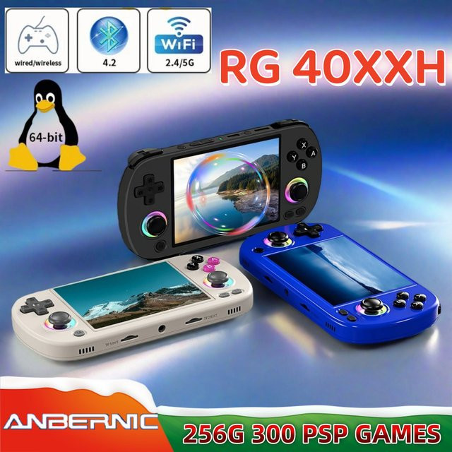 ANBERNIC RG40XX H Handheld-Spielkonsole mit 4 Zoll Bildschirm, Linux-System, Joystick und RGB-Lichteffekt in Schwarz - Bild 1