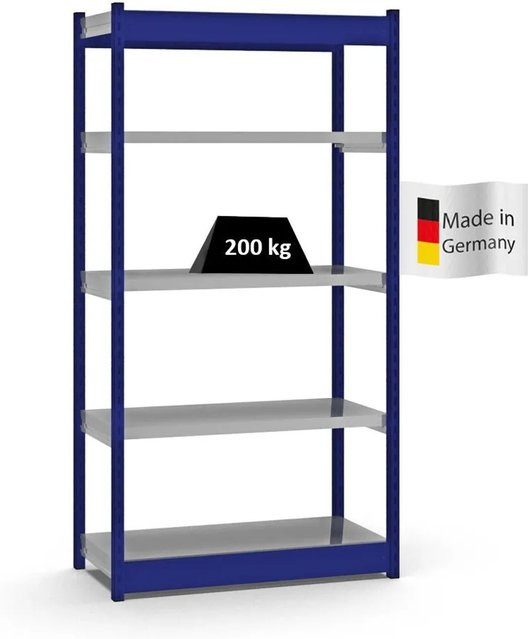 PROREGAL Fachbodenregal Stecksystem mit 5 Ebenen in Blau, H x B x T: 200 x 102,5 x 40 cm - Bild 1