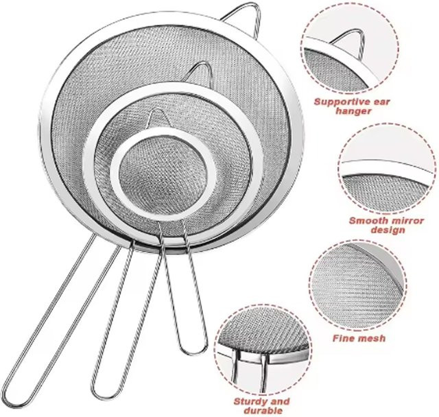 Willstar 3-teiliges Küchenset aus Edelstahl mit Netzfiltersieben und Schlitzlöffel in Silber - Bild 1