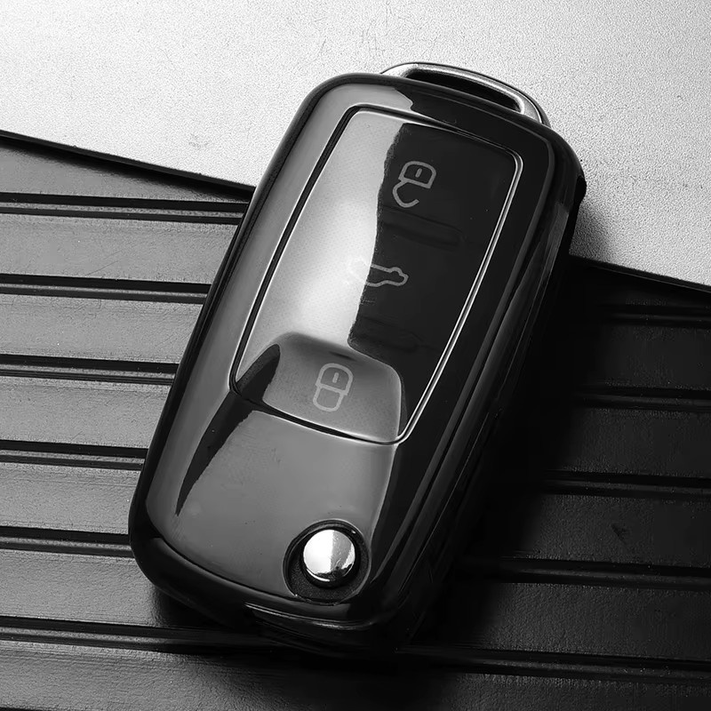 ICAR Schlüsseletui Flip Cover aus transparentem schwarzem TPU für VW Golf 4 5 Passat B5 B6 Polo Touran Jetta Seat Skoda als Schlüsselanhänger Zubehör - Bild 4